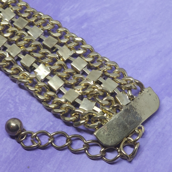 Gold Tone & Green Rhinestone Chain Chunky Bracelet - Picture 6 of 9